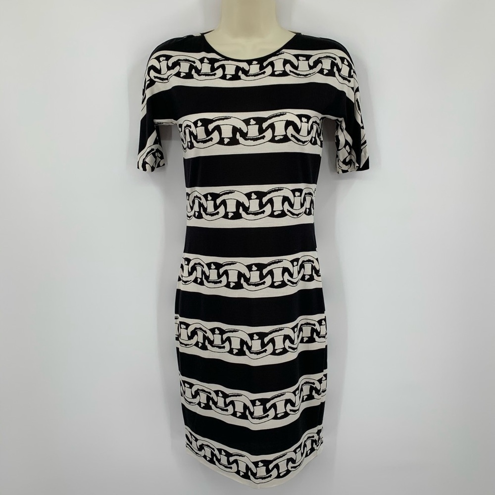 DVF Diane von Furstenberg Brenna Banded Chains Black silk shift dress new 0 - Picture 2 of 6